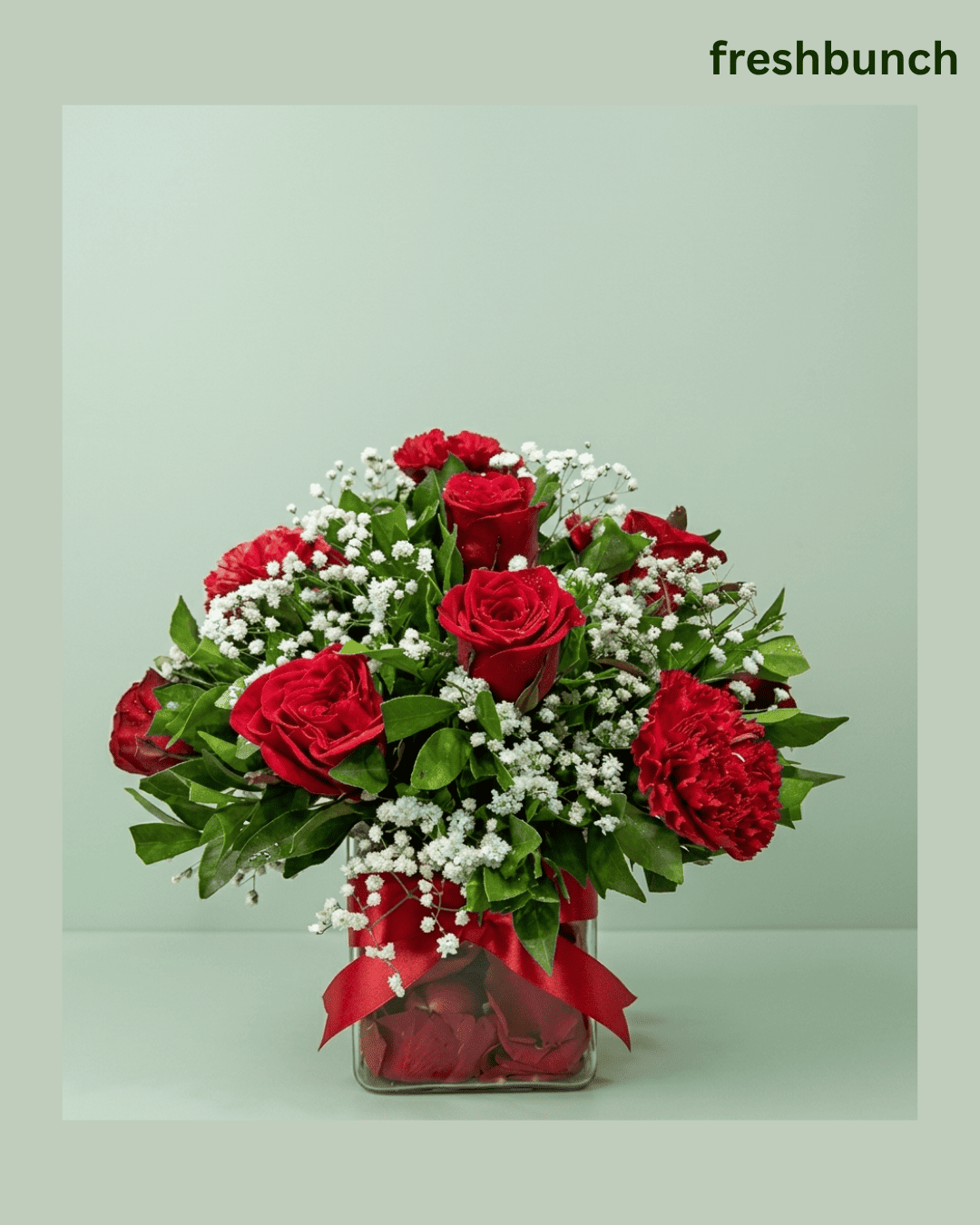 Red Roses & Carnations Glass Vase Arrangement