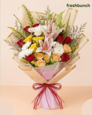 Premium Mixed Roses & Pink Lily Grand Bouquet