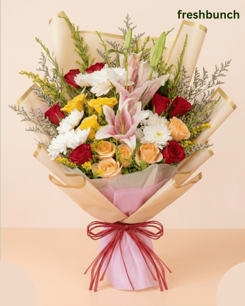 Premium Mixed Roses & Pink Lily Grand Bouquet