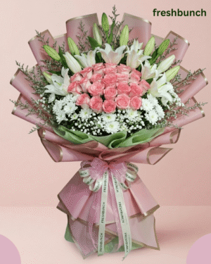 Pink Rose & White Lily Bouquet