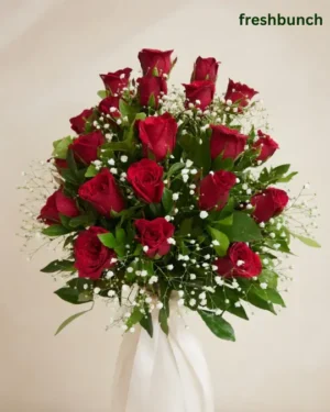 Majestic Red Roses & Baby’s Breath Bouquet