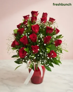 Premium Red Roses in Glass Vase