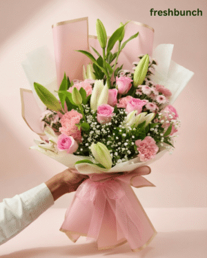 Pink Lily & Rose Hand Bouquet