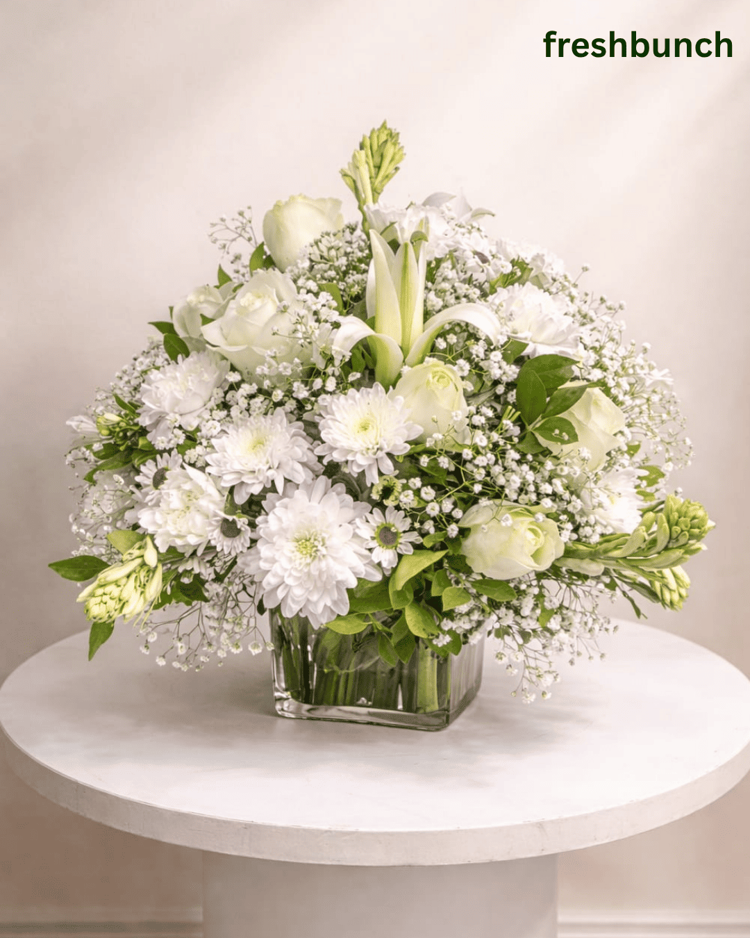 Elegant White Serenity Glass Vase Arrangement