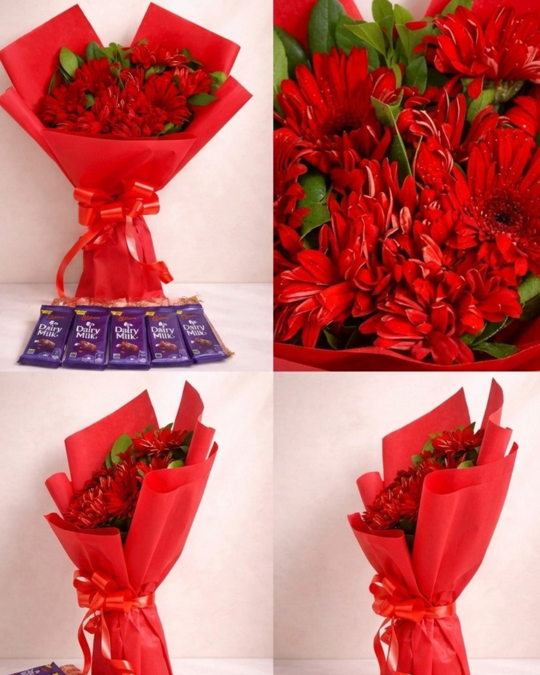 Red Gerbera with Dairy Milk Chocolate