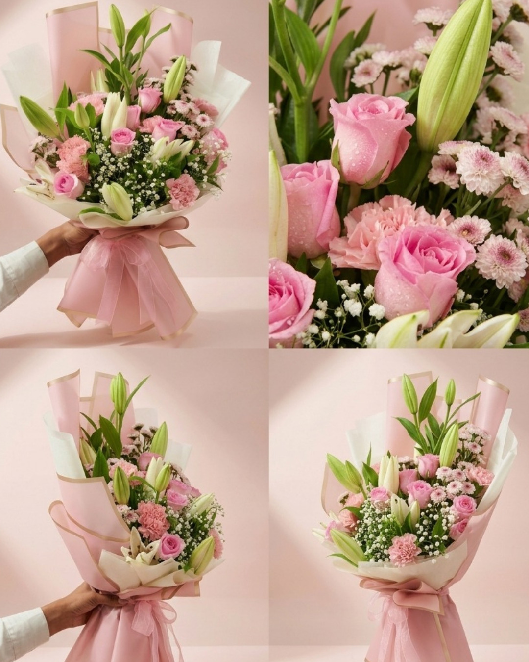 Pink Lily & Rose Hand Bouquet