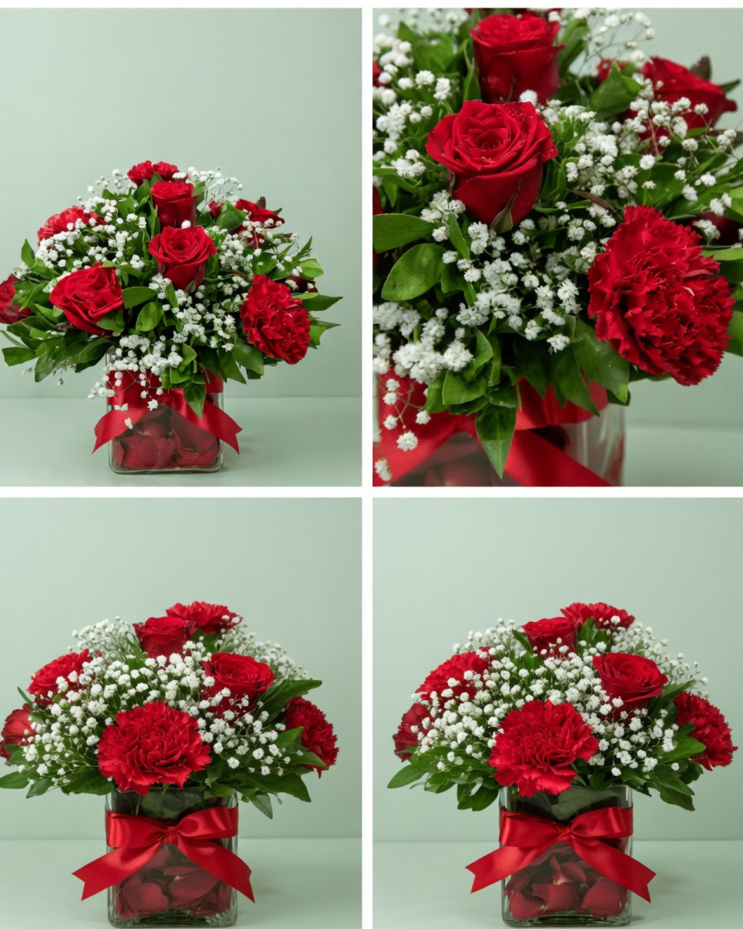 Red Roses & Carnations Glass Vase Arrangement