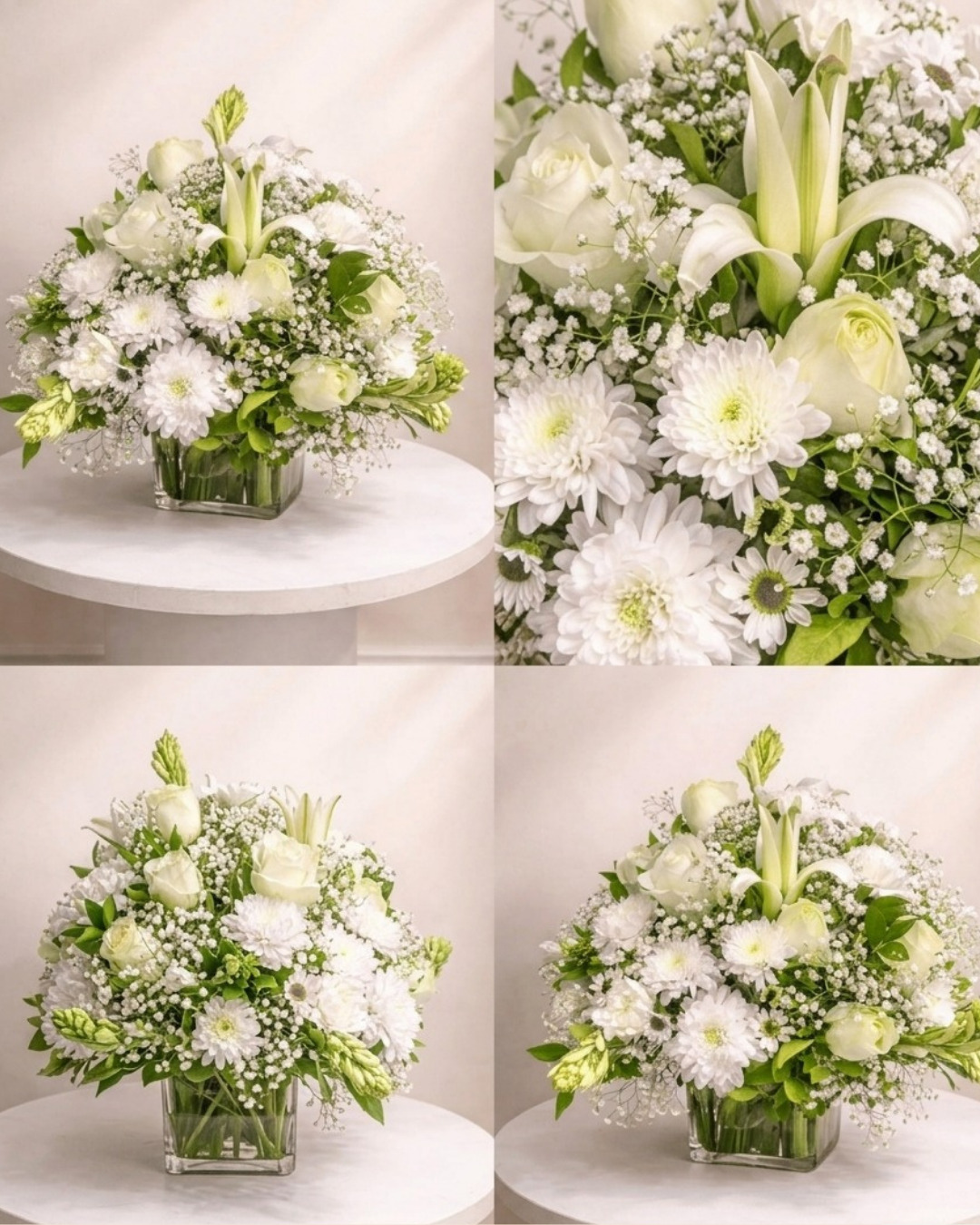 Elegant White Serenity Glass Vase Arrangement
