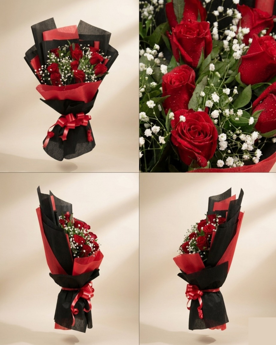 Black & Red Paper Red Rose Bouquet