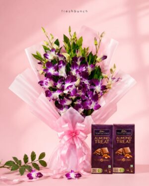 Exotic Purple Orchids Bouquet & Cadbury Temptations Combo