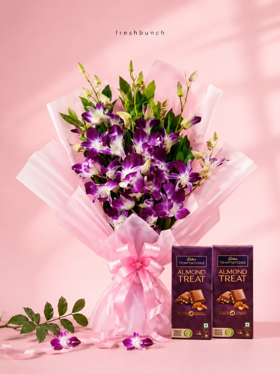 Exotic Purple Orchids Bouquet & Cadbury Temptations Combo