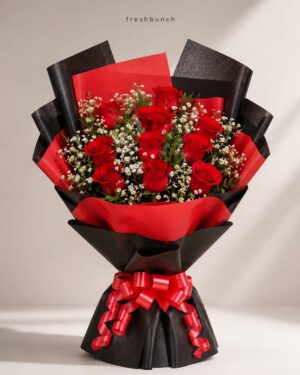 Black & Red Paper Red Rose Bouquet