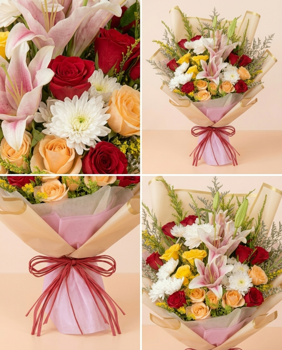 Premium Mixed Roses & Pink Lily Grand Bouquet
