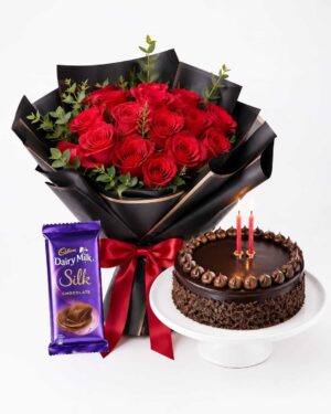 Red Rose Bouquet with Cake