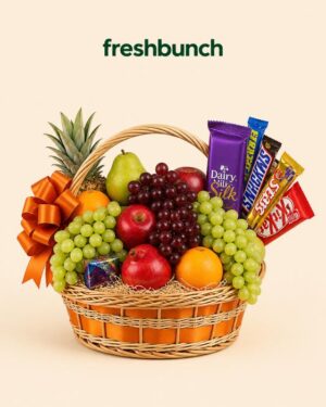 FreshBunch Vibrant Orange Celebration Fruit Basket & Premium Branded Chocolates Combo Hamper