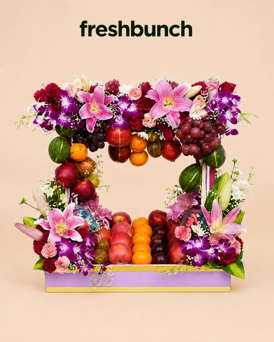 FreshBunch Imperial Floral Gateway & Organized Exotic Fruit Architectural Luxury Hamper