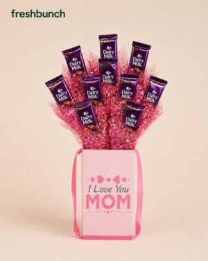 FreshBunch Cadbury Dairy Milk Chocolate "I Love You MOM" Luxury Gift Box Bouquet