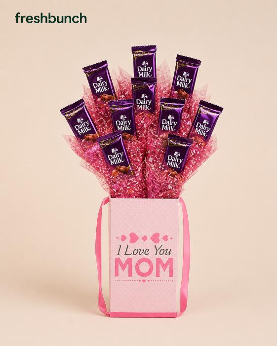 FreshBunch Cadbury Dairy Milk Chocolate "I Love You MOM" Luxury Gift Box Bouquet
