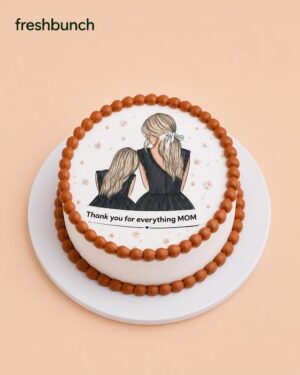 FreshBunch “Thank You Mom” Mother & Daughter Edible Photo Print Half KG Cake – Elegant Pearl Borders