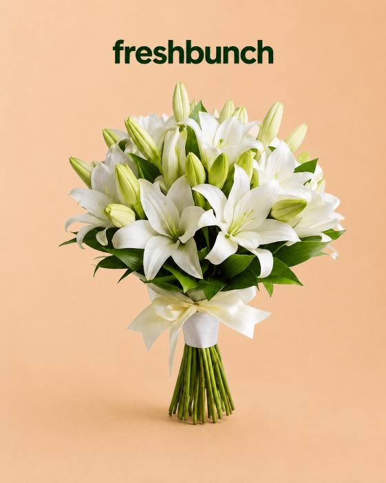 FreshBunch Royal White Lily Majestic Dome Hand-Tied Luxury Bouquet