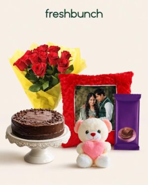 Personalized Photo Cushion & Red Rose Luxury Mega Hamper