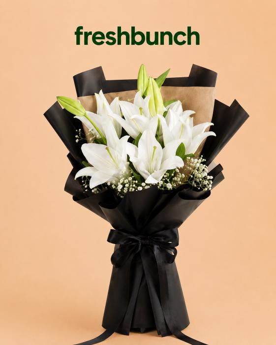 FreshBunch Midnight Eclipse White Lily Luxury Bouquet