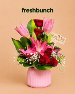 FreshBunch Endless Love Pink Lily & Red Rose Ceramic Vase Arrangement