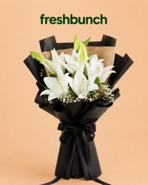 FreshBunch Midnight Eclipse White Lily Grand Luxury Bouquet (Extra Stem Large Variant)
