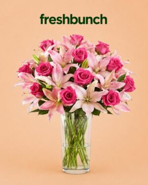 FreshBunch Pink Royalty Lily & Rose Luxury Glass Vase Arrangement