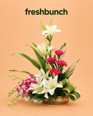 FreshBunch Artistic Harmony White Lily, Orchid & Carnation Luxury Basket