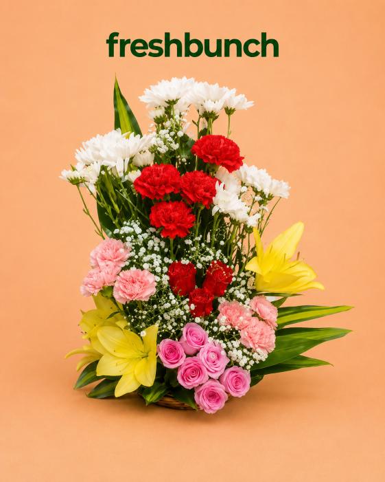 FreshBunch Garden Harmony Multi-Flower Luxury Floral Basket