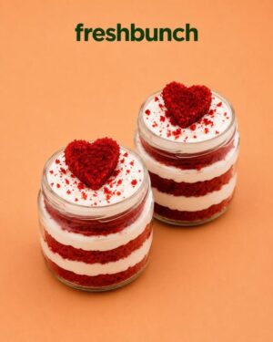 FreshBunch Romantic Red Velvet Luxury Jar Cake Set (Half Kg Combo – Pack of 2)