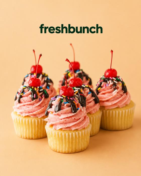 FreshBunch Premium Strawberry Chocolate Drip Luxury Cupcakes (6 Pcs)