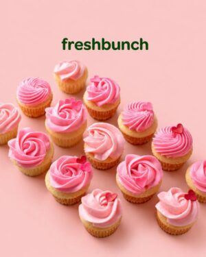FreshBunch Premium Pink Rose & Heart Luxury Cupcakes (12 Pcs)