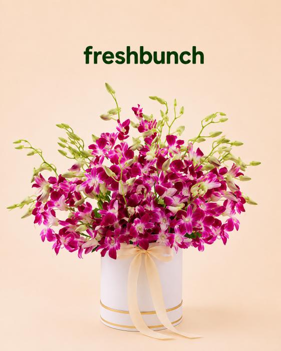 FreshBunch Elegant Purple Orchids Premium Boutique Box Arrangement