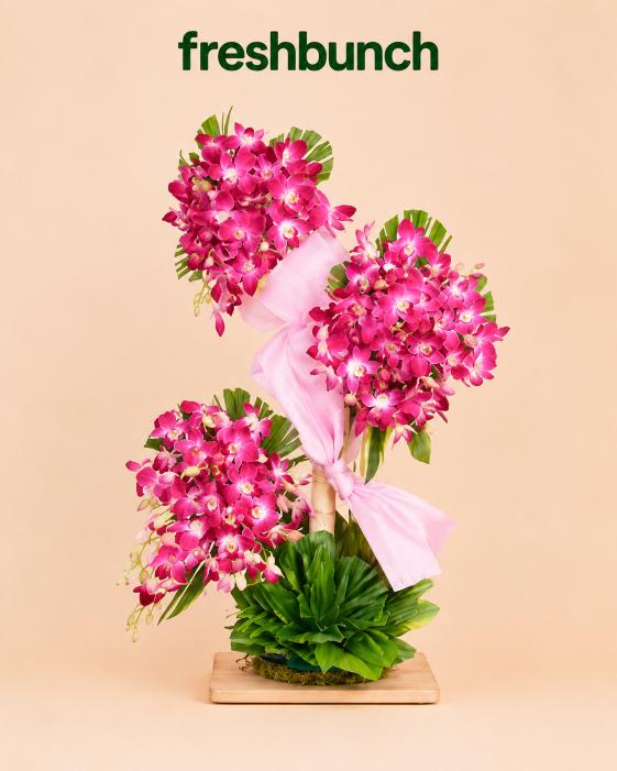 FreshBunch 3-Tier Regal Purple Orchid Luxury Floral Stand Arrangement
