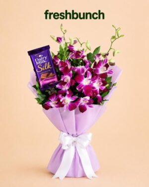 FreshBunch Premium Purple Orchids & Cadbury Dairy Milk Silk Chocolate Combo Bouquet