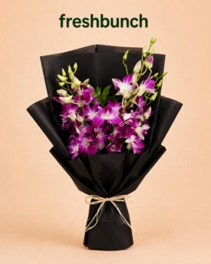 FreshBunch Exotic Purple Orchids Premium Matte Black Luxury Bouquet