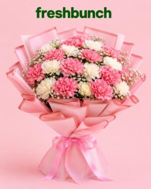 FreshBunch Cherish Pink & Elegant White Carnations Grand Luxury Bouquet