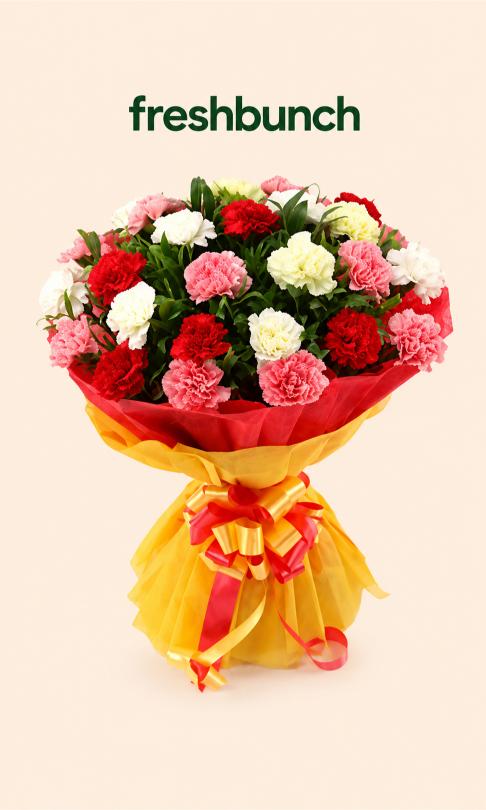 FreshBunch Vibrant Triple-Tone Carnations Celebration Bouquet