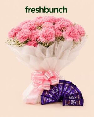 FreshBunch "Pink Elegance" Premium Carnations Bouquet & Cadbury Dairy Milk Combo