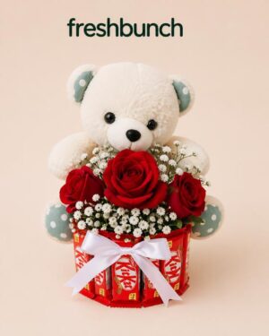 FreshBunch Red Roses & KitKat Teddy Delight