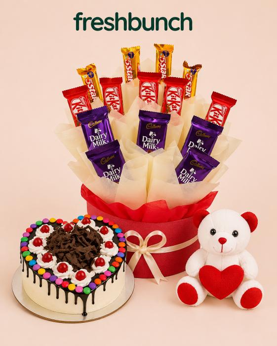 FreshBunch Mega Chocolate Bouquet & Heart Cake Combo