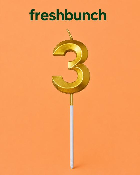FreshBunch Premium Metallic Golden Number 3 Birthday Cake Candle