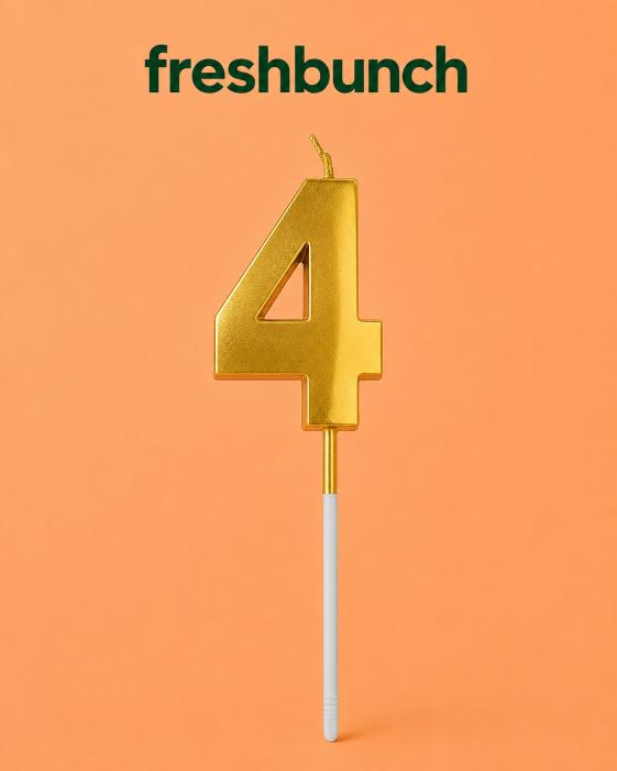 FreshBunch Premium Metallic Golden Number 4 Birthday Cake Candle