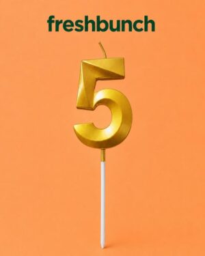 FreshBunch Premium Metallic Golden Number 5 Birthday Cake Candle