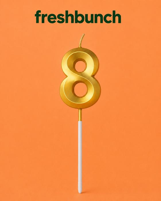 FreshBunch Premium Metallic Golden Number 8 Birthday Cake Candle