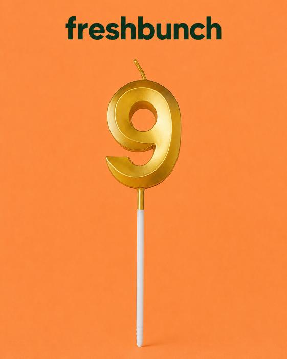 FreshBunch Premium Metallic Golden Number 9 Birthday Cake Candle