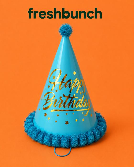 FreshBunch Premium Sky Blue Metallic Gold Happy Birthday Pom Pom Hat