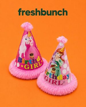 FreshBunch Premium Princess Theme Birthday Girl Pom Pom Hats (Pack of 2)